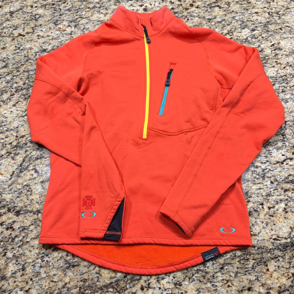 Oakley Mens Polartec Power Stretch 1/4 Zip Orange Fleece Pullover Medium ws